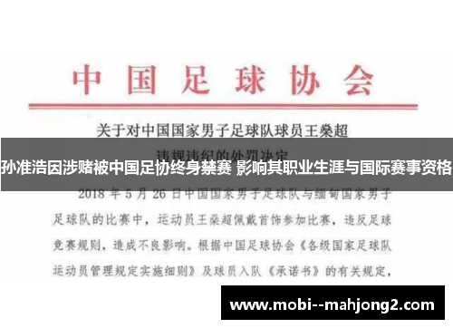 孙准浩因涉赌被中国足协终身禁赛 影响其职业生涯与国际赛事资格